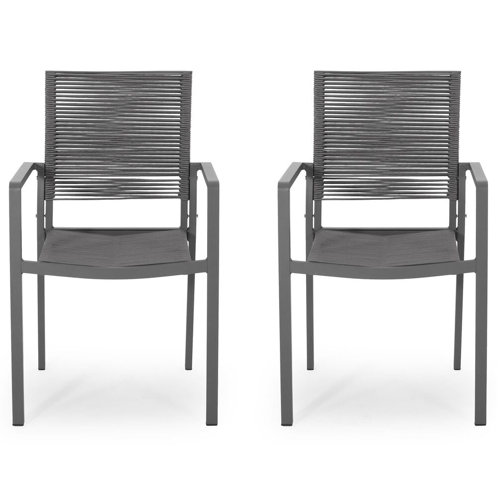 Hearth and Haven Outdoor Modern Aluminum Dining Chair with Dark Gray Rope Weave Seat in Gray &#40;Set of 2&#41;, , large
