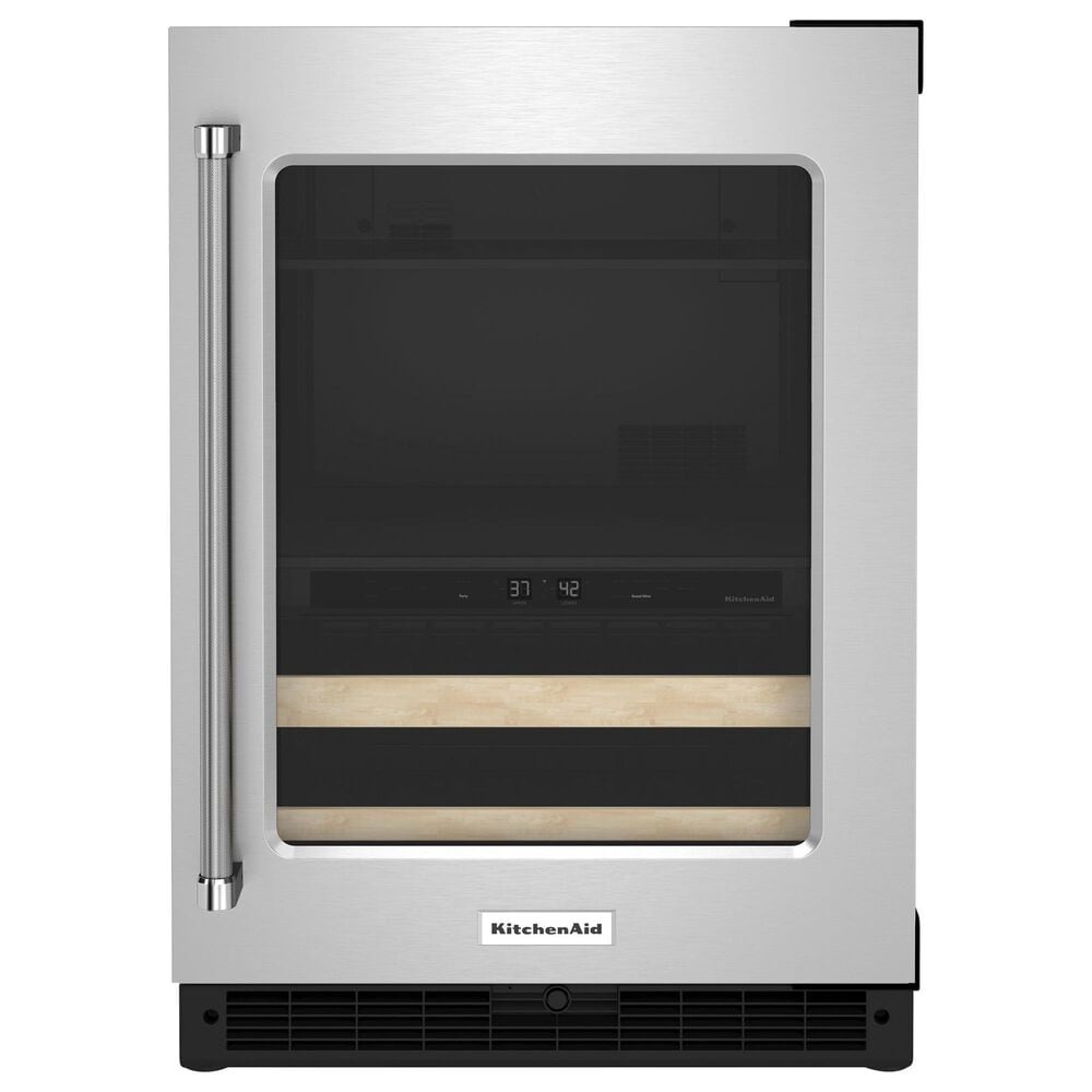 KitchenAid 24" Beverage Center with Right Hinge, Wood-Front Racks in Black and Stainless Steel, , large