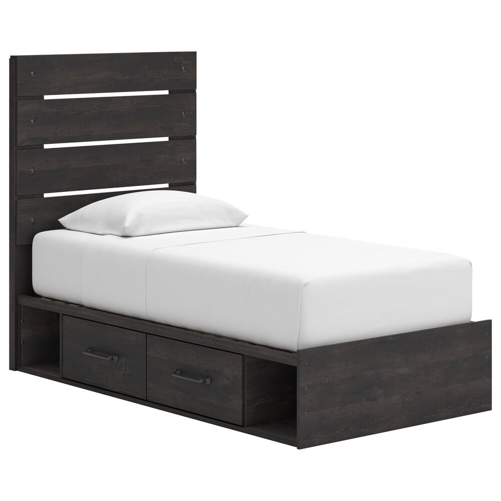 Ashley Hollivern Twin Panel Bed with Storage in Dark Gray, , large