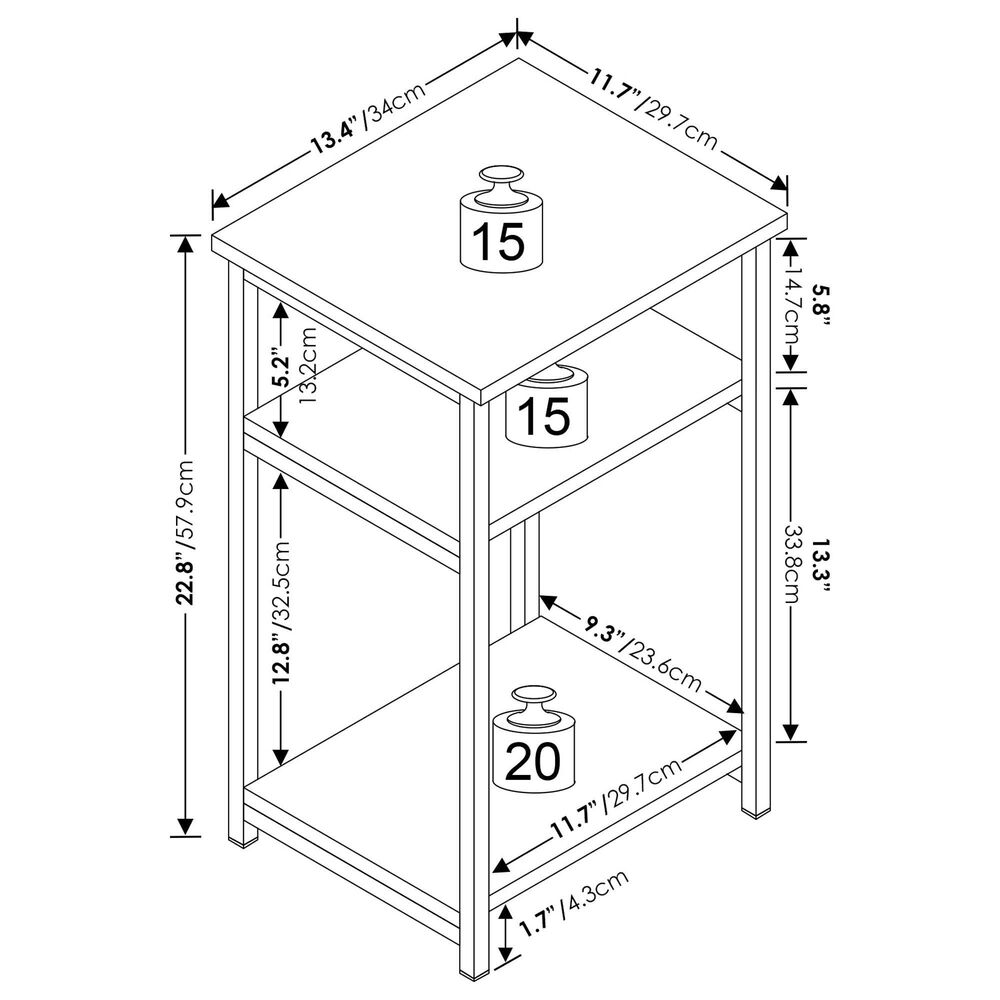 HOMLUX 3-Tier Metal Frame End Table with Storage Shelves in White (Set of 2), , large