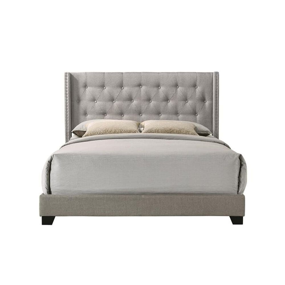The Monday Company King Upholstered Wingback and Button Tufted Bed in Soft Putty Linen, , large