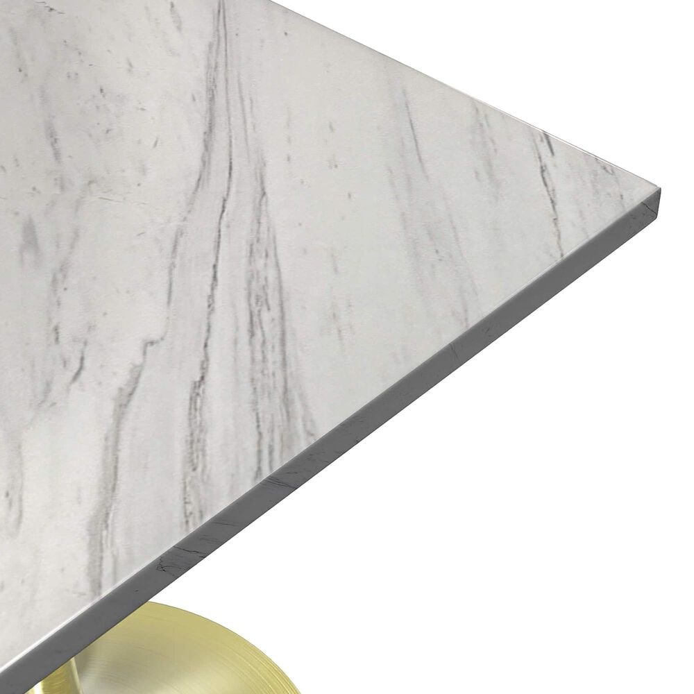 Leisuremod LeisureMod Verve Collection 36 Square Dining Table, Brushed Gold Base with Laminated White Marbleized Top, , large
