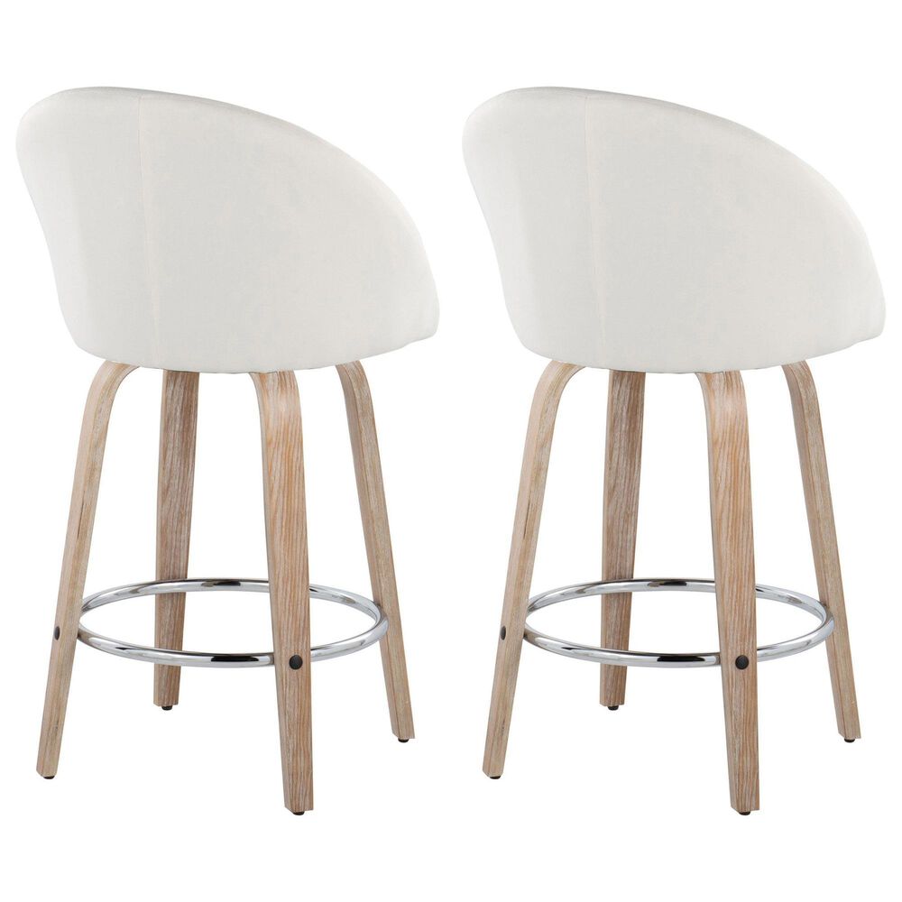 LumiSource Matisse 26" Swivel Counter Stool with Cream Fabric Upholstery in Whitewashed and Chrome (Set of 2), , large