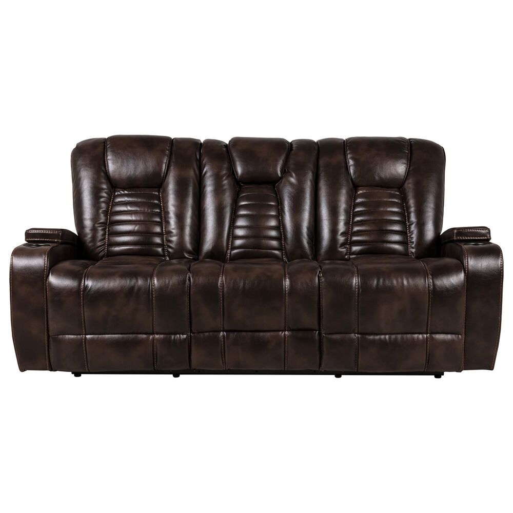 Oxford Furniture Dual Manual Reclining Sofa with Drop Down Table in Bolero Coffee, , large