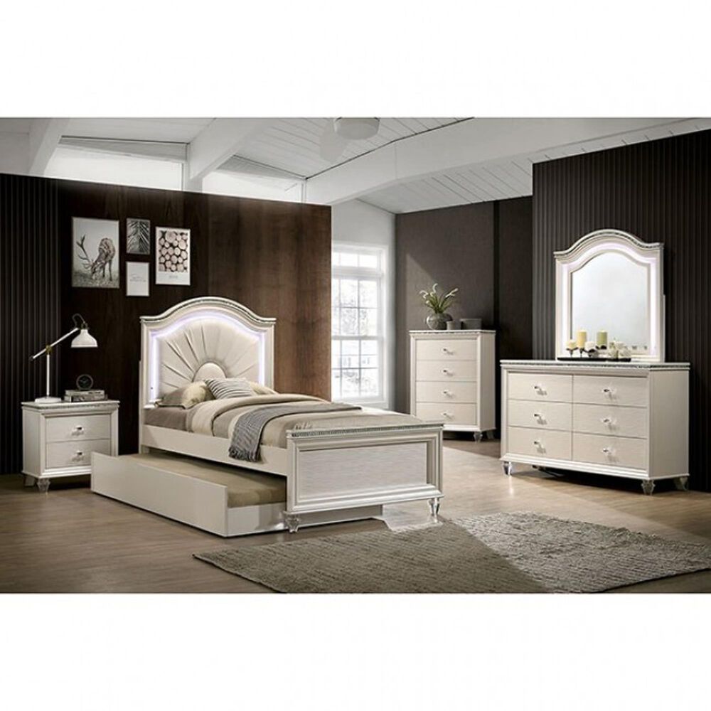 Furniture of America Allie Full Panel Bed without Trundle in Pearl White, , large