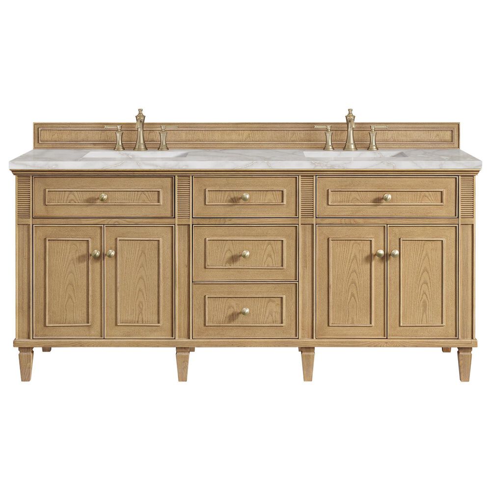 James Martin Vanities Lorelai 72" Double Bathroom Vanity in Light Natural Oak with 3 cm Eternal Jasmine Pearl Silestone Top, Rectangular Sinks and FreePower Wireless Charger, , large