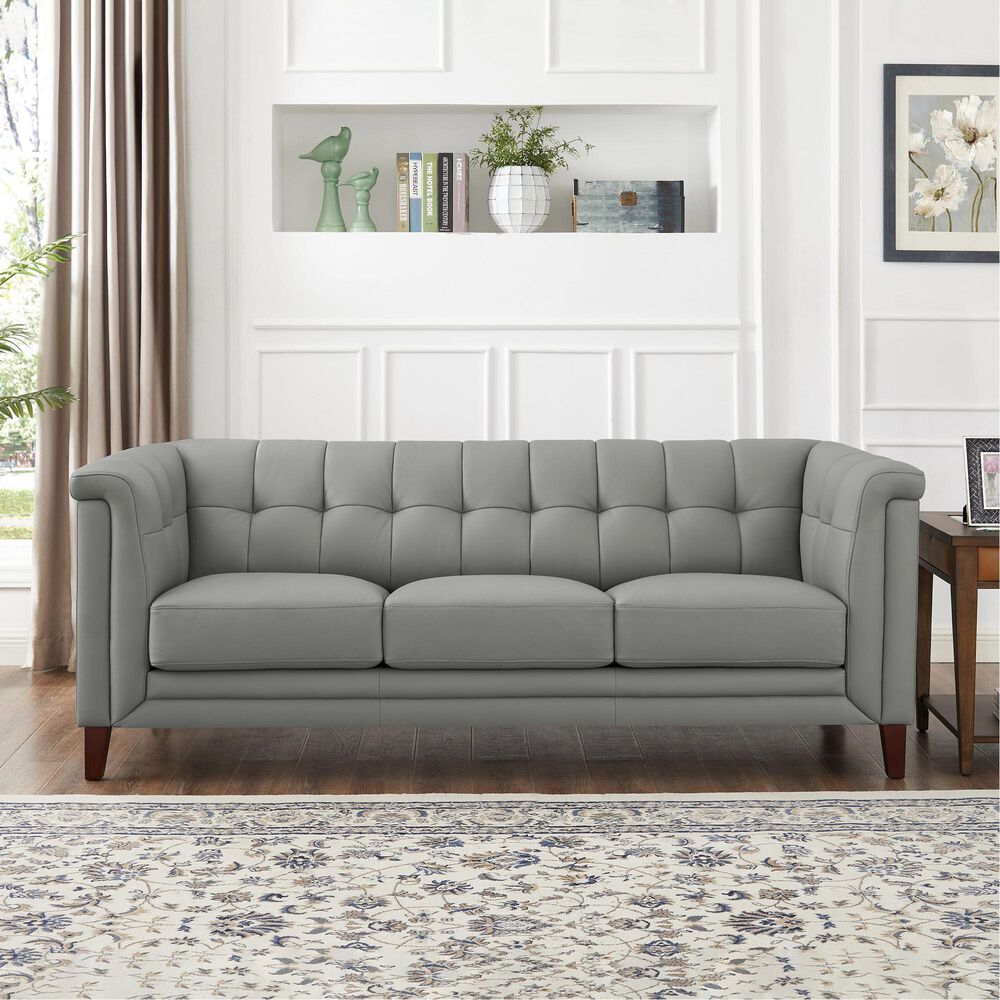 Hydeline Arvo Stationary Leather Sofa in Silver Gray, , large