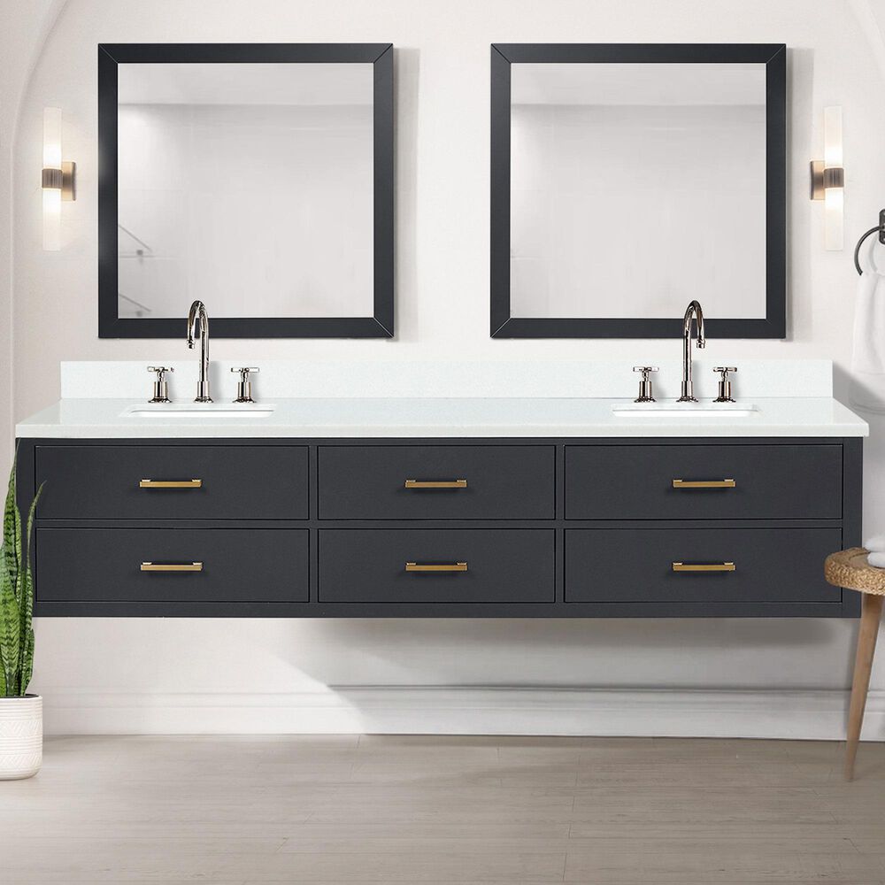 Lexora Home Castor 84&quot; Double Bathroom Vanity in Black with 2 cm White Cultured Marble Top and Rectangular Sinks, , large