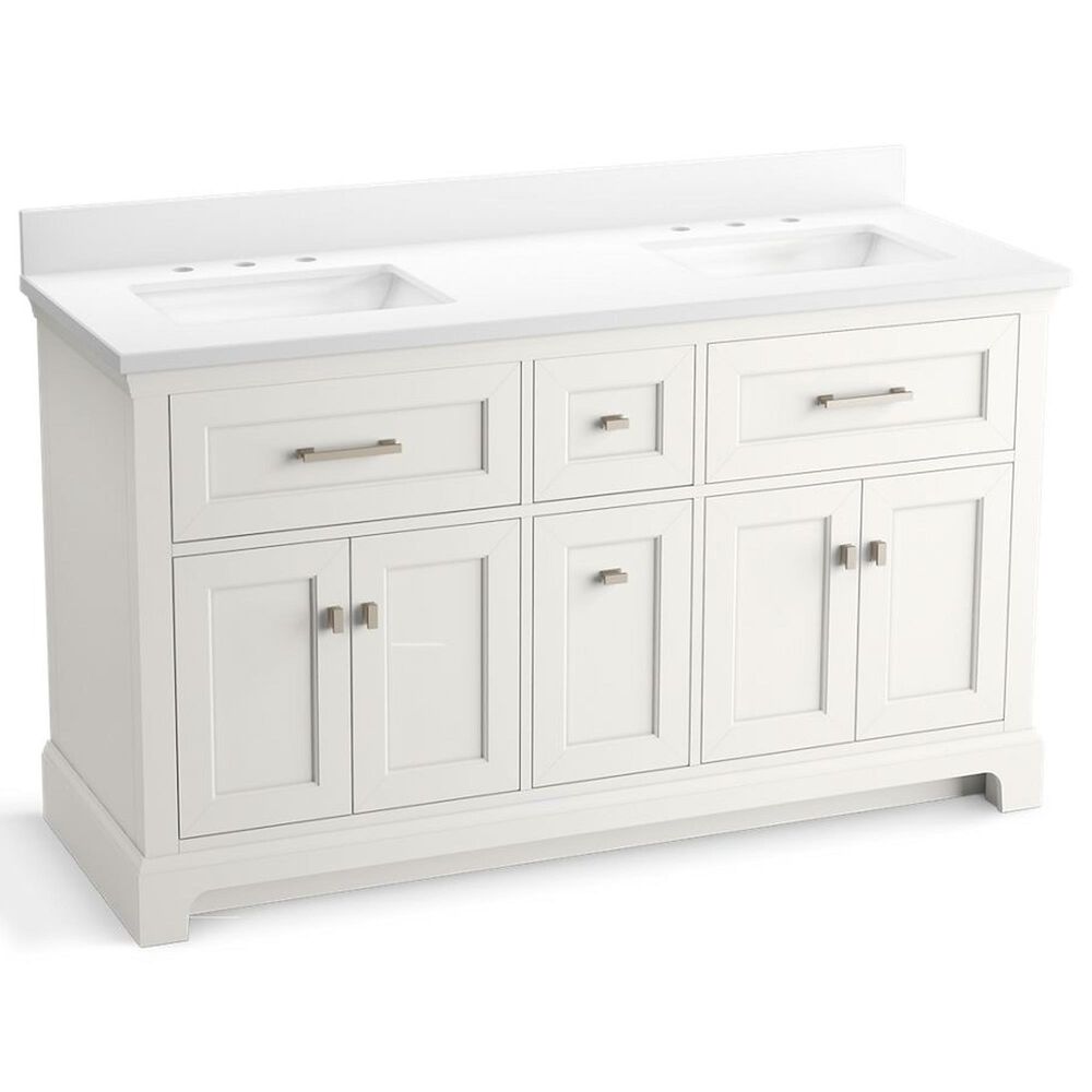 Kohler Charlemont 60" Double Bathroom Vanity in White with 3 cm White Quartz Top and Rectangular Sinks, , large