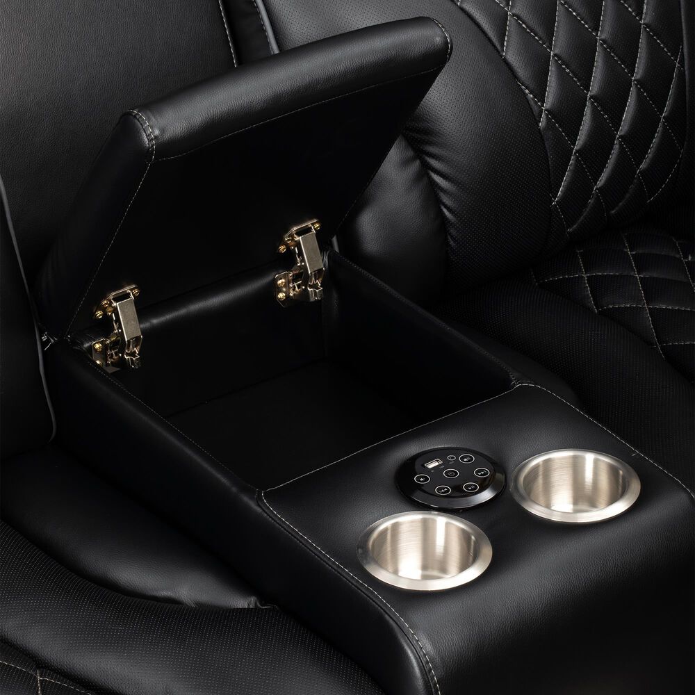 Titanic Furniture All Star Power Reclining Loveseat with Power Headrest in Black, , large