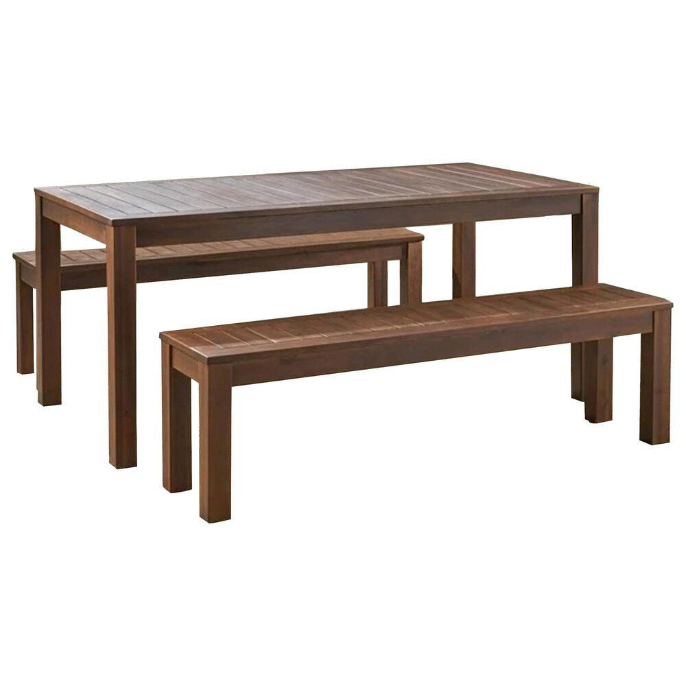 Hearth and Haven 3-Piece Outdoor Courtyard Table and Bench Set in Dark Brown, , large