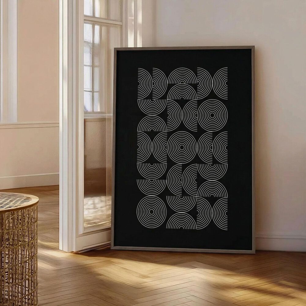 HOMLUX 24" x 18" Circles Canvas Art in Black and White, , large