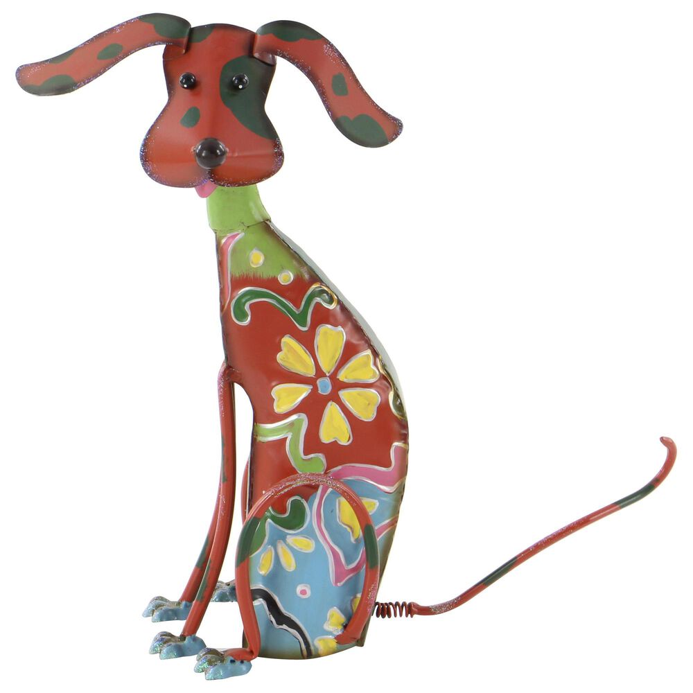 Maple and Jade Eclectic Dog Garden Sculpture in Red, Blue, Pink, Green and Yellow, , large