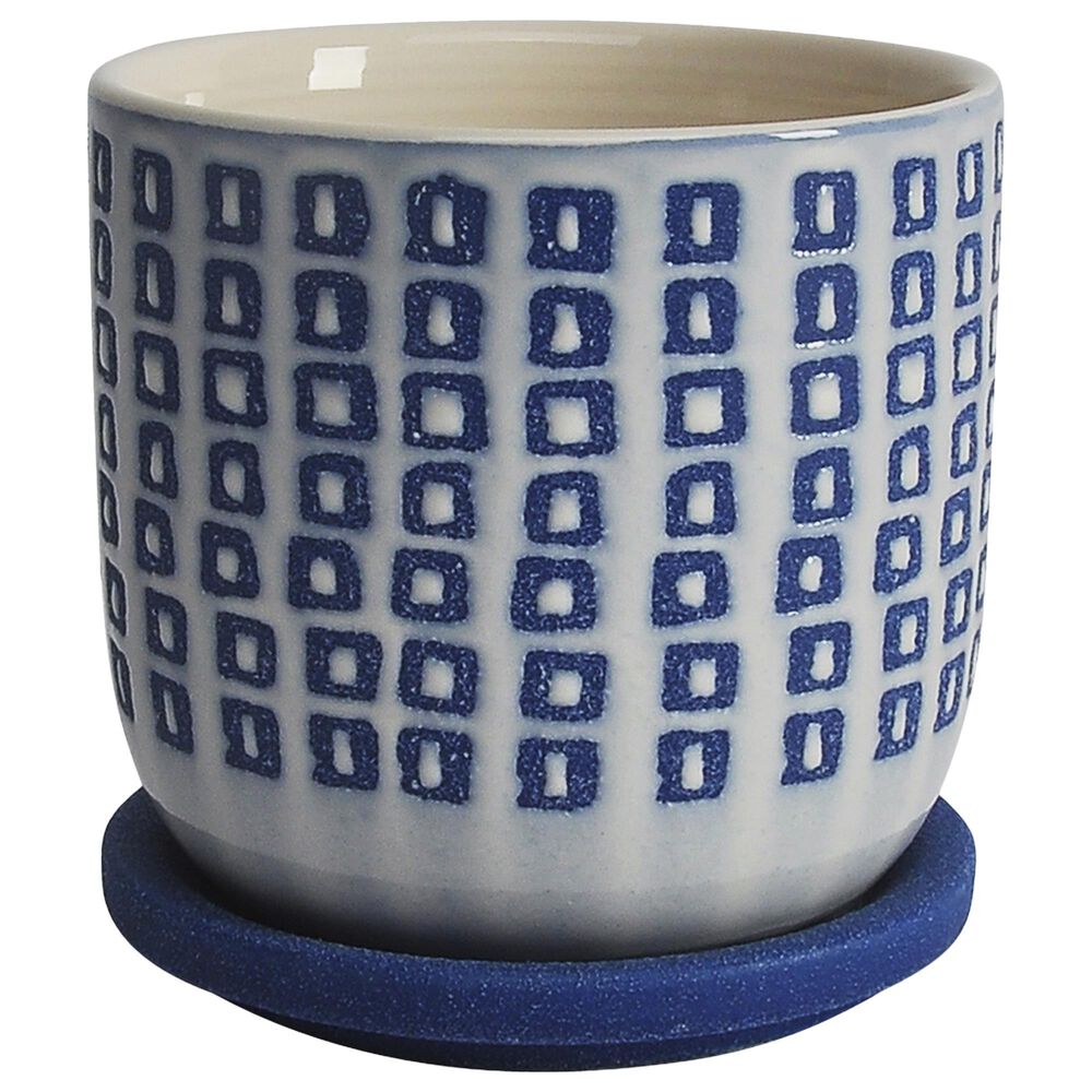 Sagebrook Home 5" Tiny Squares Planter with Saucer in Blue, , large
