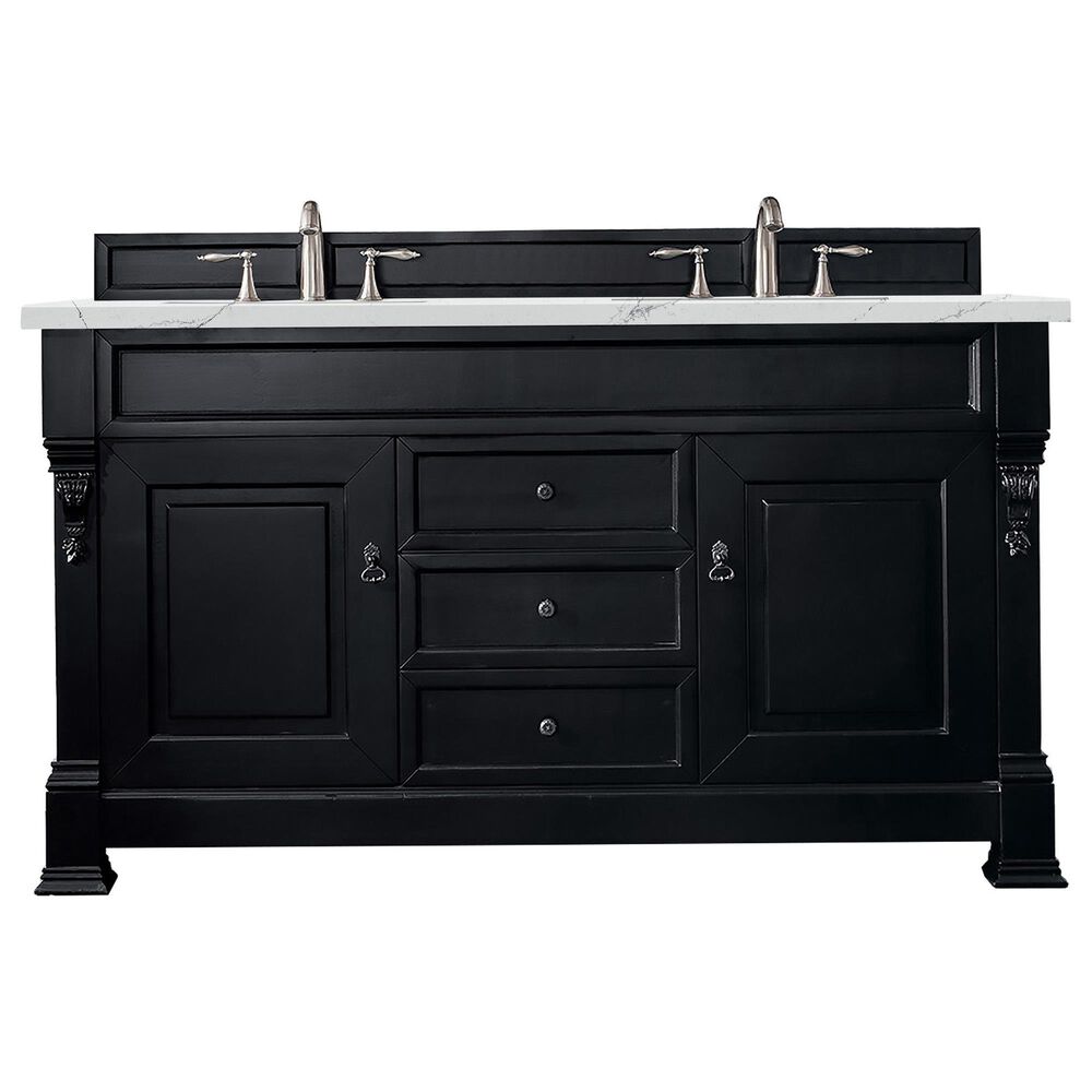 James Martin Vanities Brookfield 60" Double Bathroom Vanity in Antique Black with 3 cm Ethereal Noctis Quartz Top and Rectangle Sink, , large