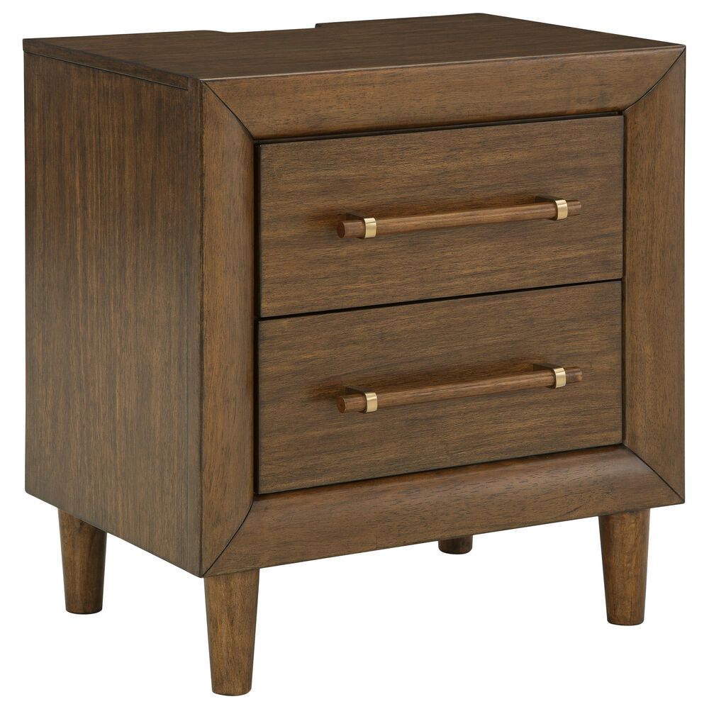 Ashley Lyncott Queen Panel Bed and Two Nightstands in Medium Brown, , large