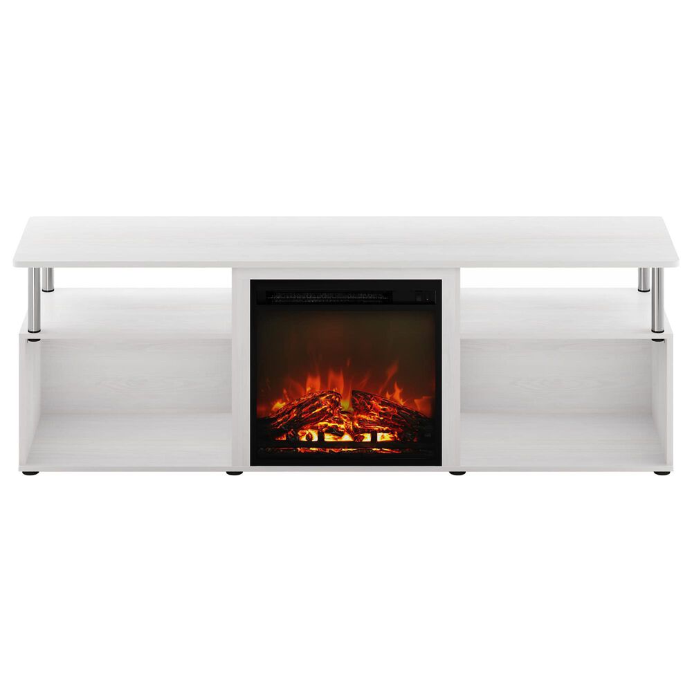 HOMLUX 63" TV Stand with Electric Fireplace in White Oak and Stainless Steel, , large