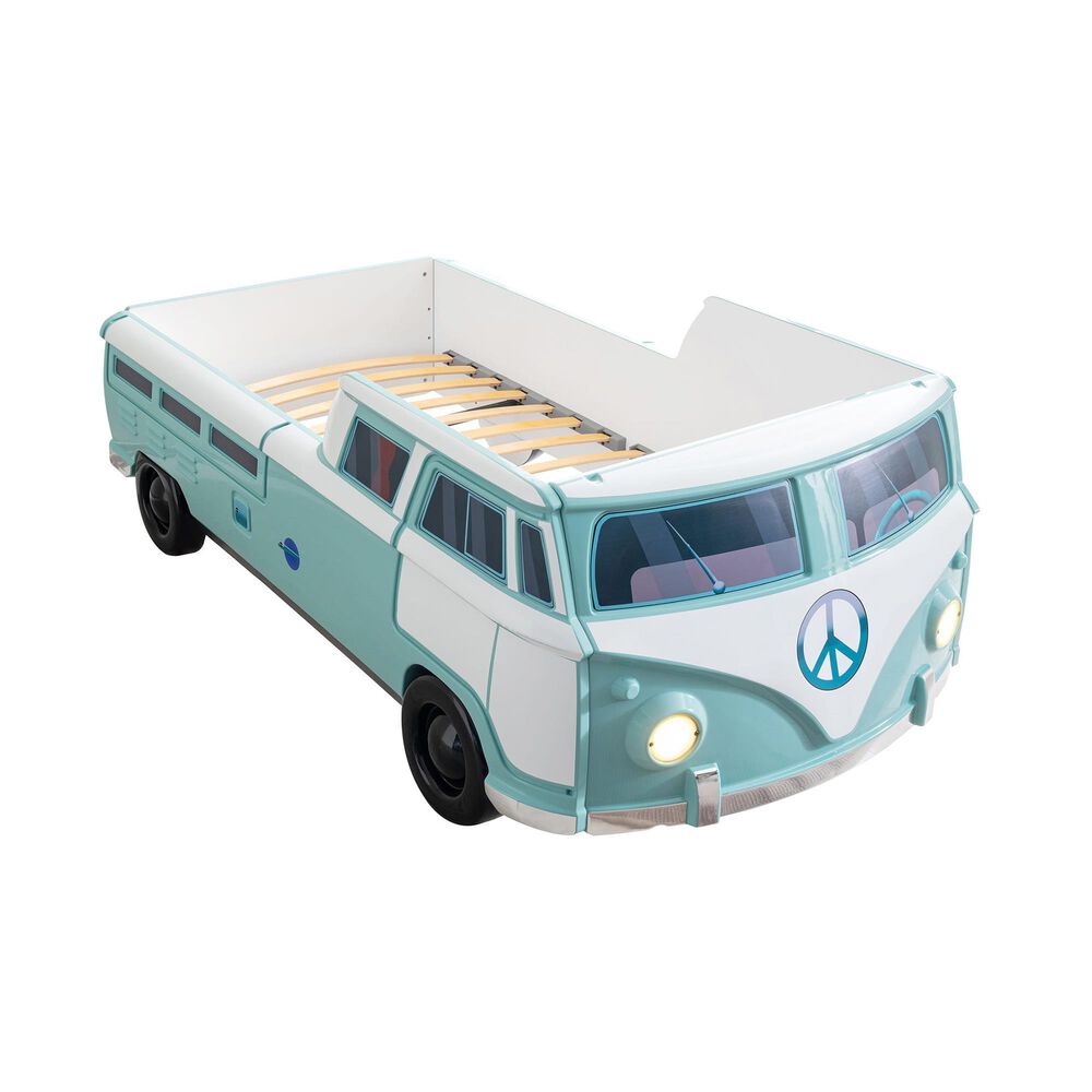 Furniture of America Peace Bus Twin Bed in Teal with LED Lights and Sound Effects, , large