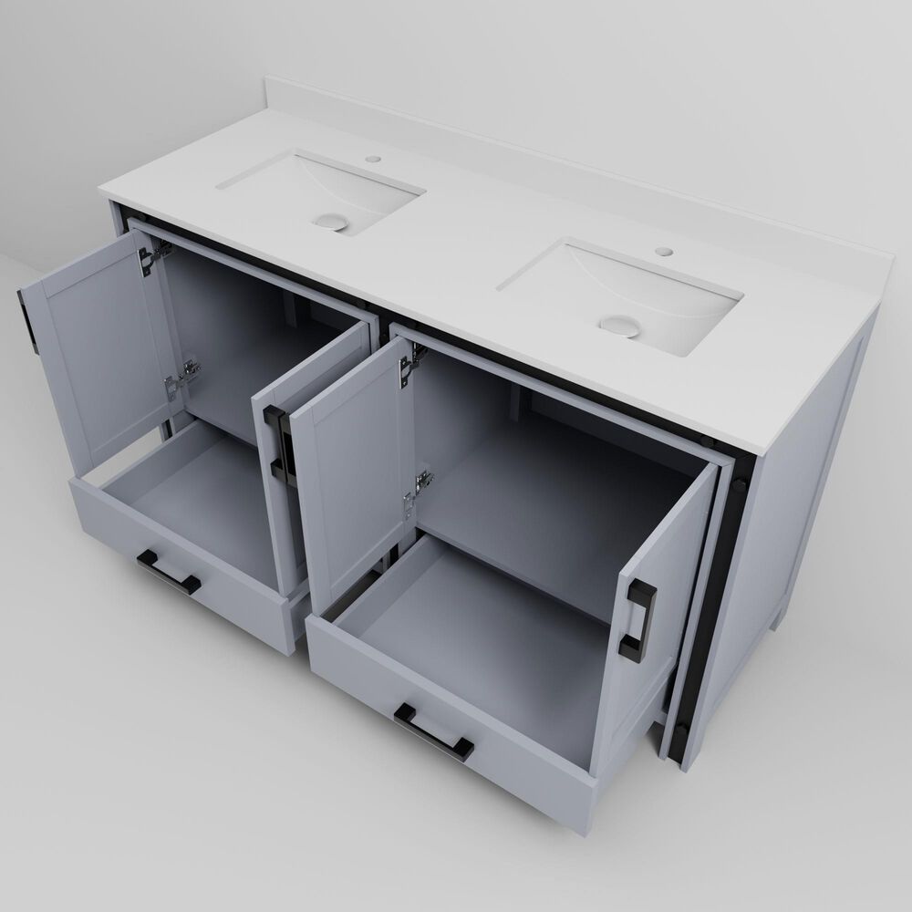 Lexora Home Ziva 60" Double Bathroom Vanity in Dark Grey with 2 cm White Quartz Top and Rectangular Sinks, , large