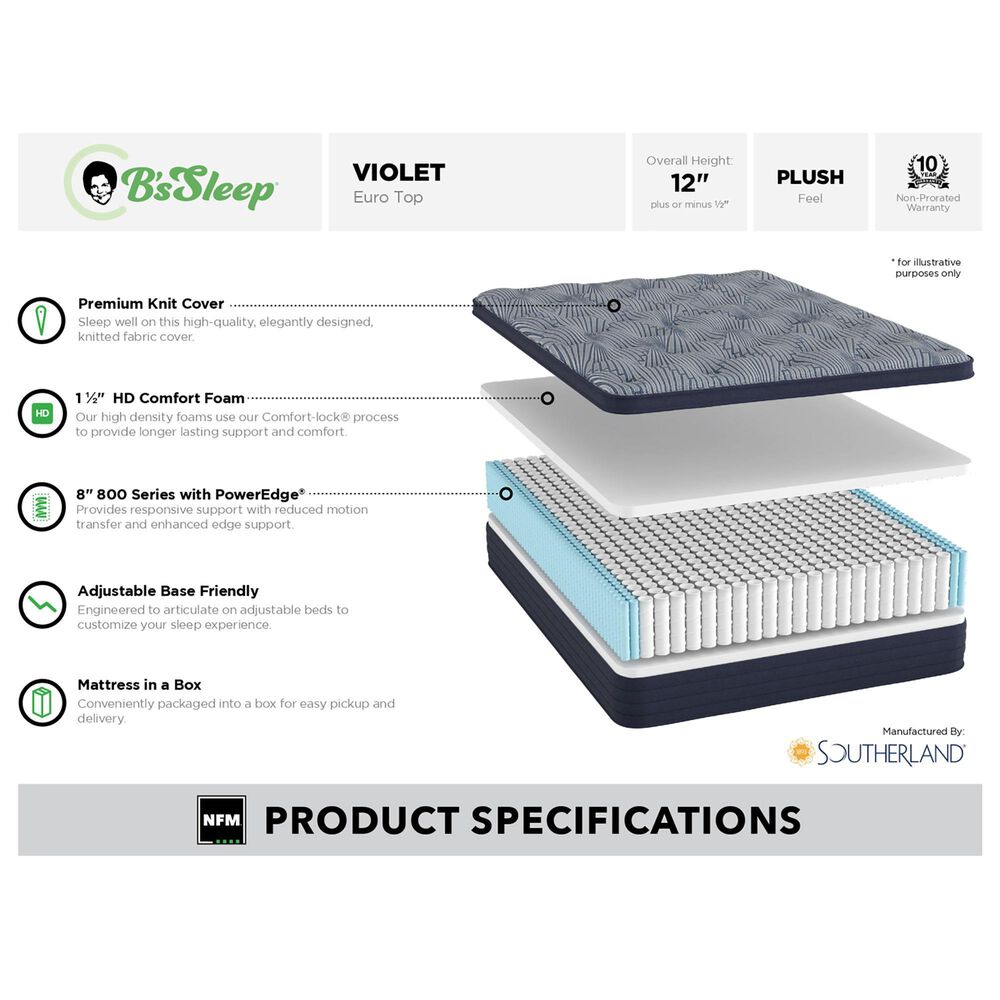 Harvest Sleep Violet Plush Euro Top Queen Mattress with High Profile Box Spring, , large