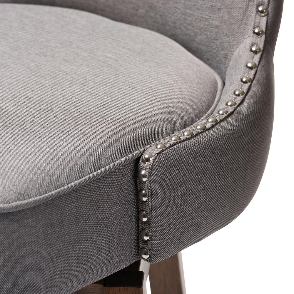 Baxton Studio Gradisca Swivel Bar Stool with Grey Cushion in Dark Walnut (Set of 2), , large