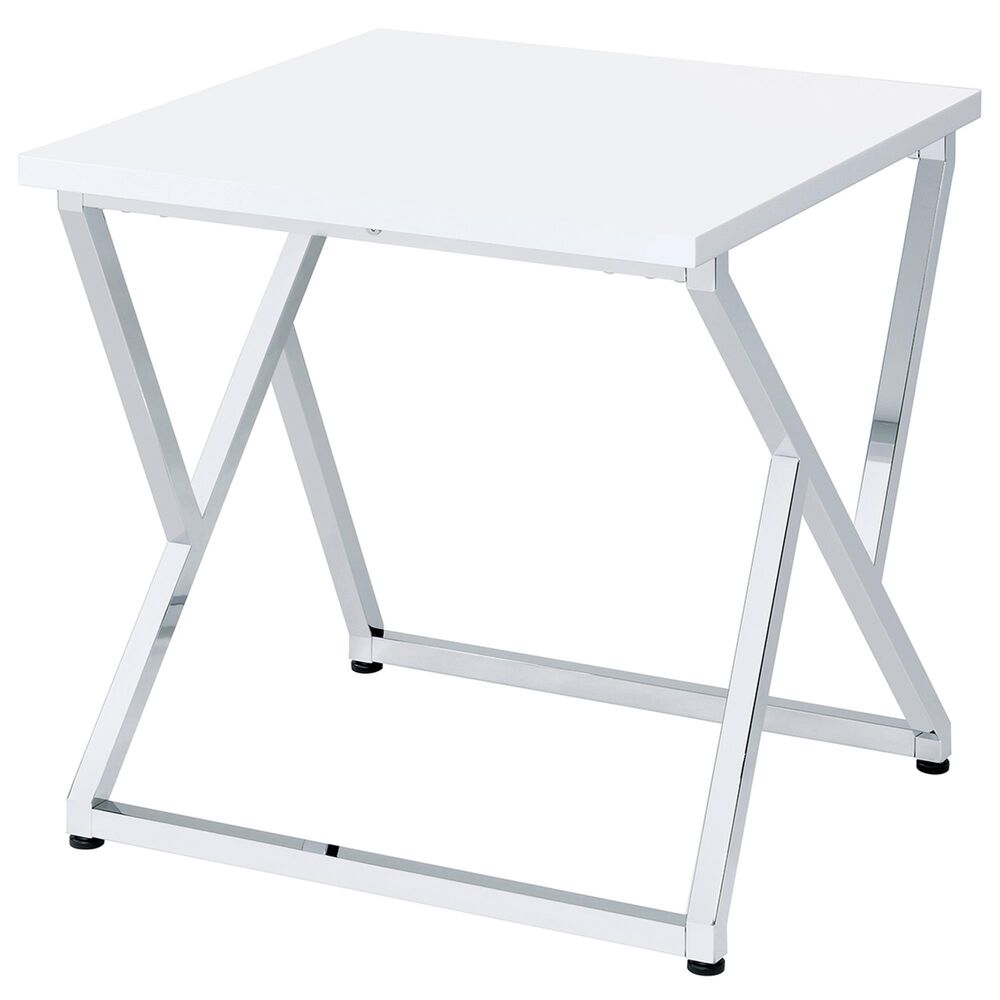 Furniture of America Moser Coffee Table Set in Glossy White and Chrome &#40;Set of 2&#41;, , large