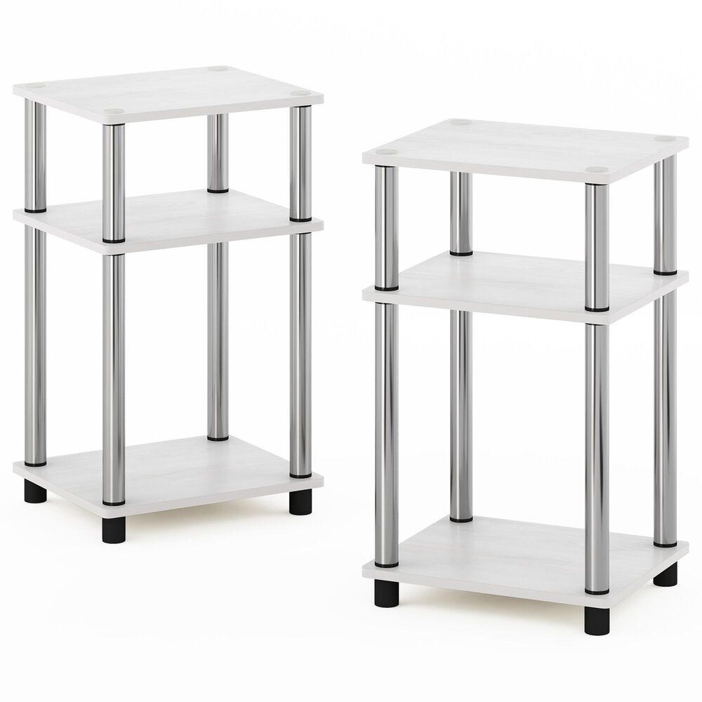 HOMLUX 3-Tier Turn-N-Tube End Table in White Oak and Chrome (Set of 2), , large