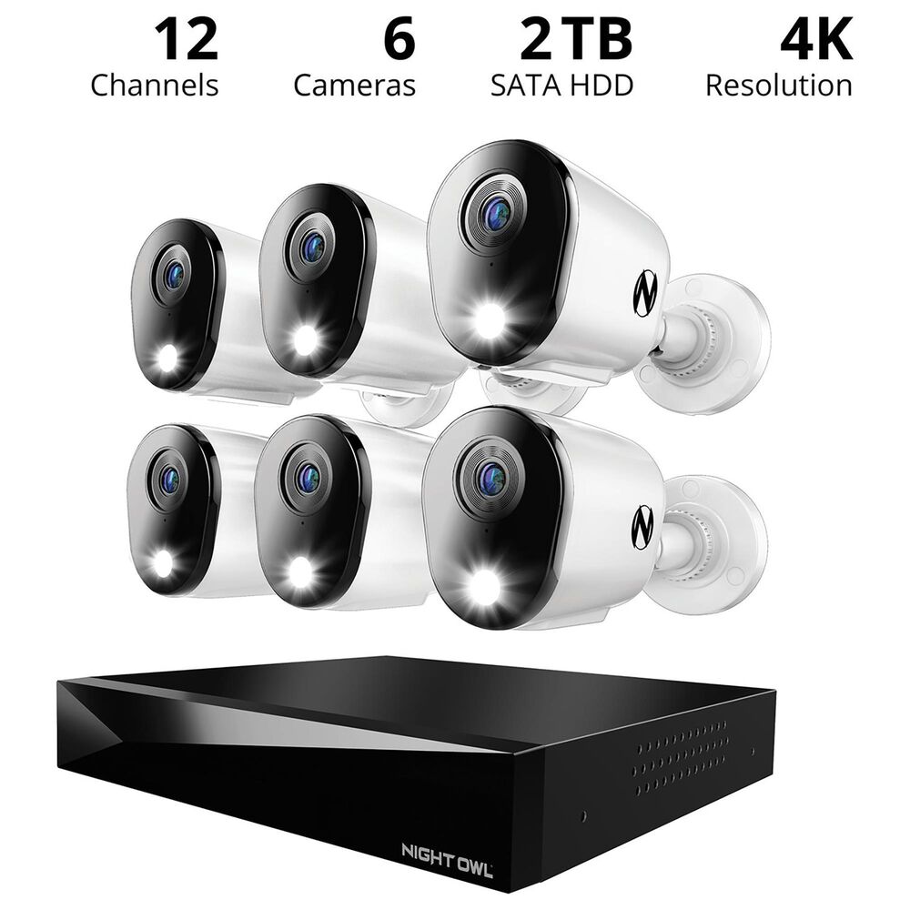 Night Owl 2-Way Audio 12 Channel DVR Security System with 2TB Hard Drive and 6 Wired 4K Deterrence Cameras, , large