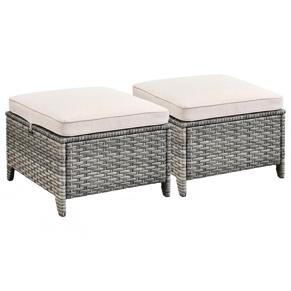 Sunwell Garden 14.2" Ottoman with Beige Cushion in Gray (Set of 2), , large