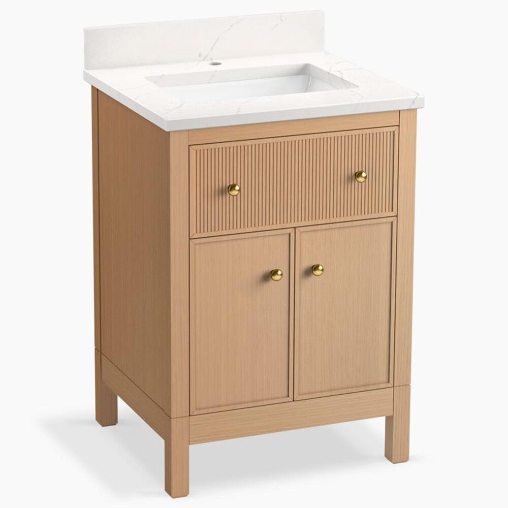 Kohler Malin 24" Single Bathroom Vanity in White Oak with Single Hole 3 cm White Quartz Top and Rectangular Sink, , large