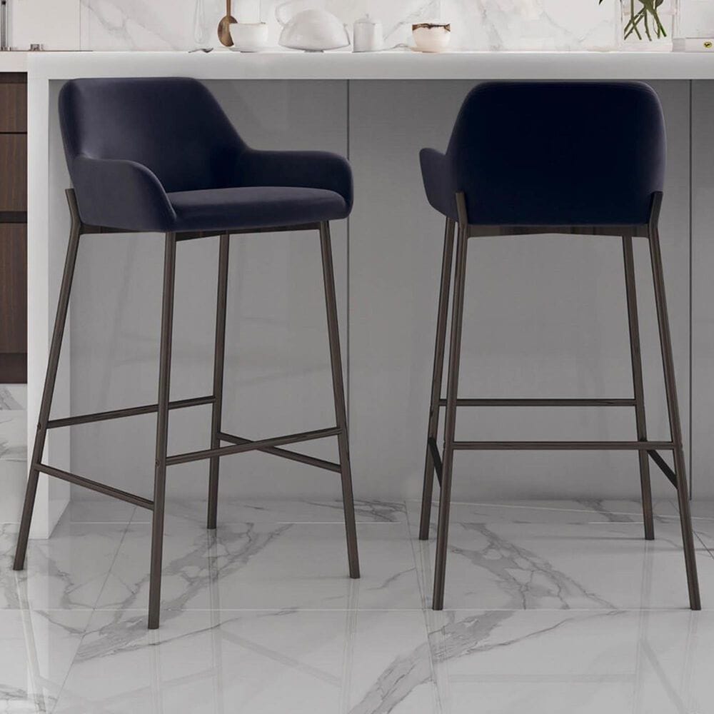 LumiSource Daniella Bar Stool with Black Velvet Upholstery in Black (Set of 2), , large