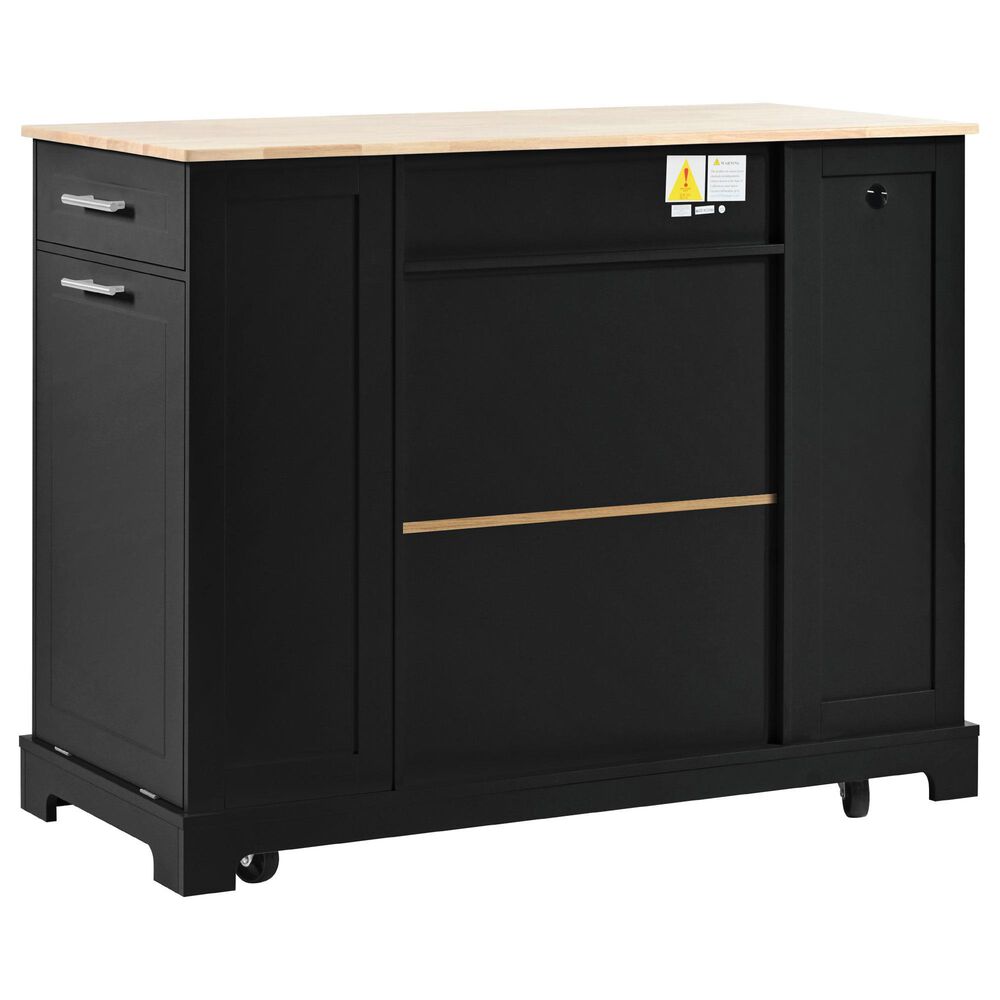 HOMLUX 47" Fluted Kitchen Island with Trash Can Storage Cabinet in Black and Natural, , large