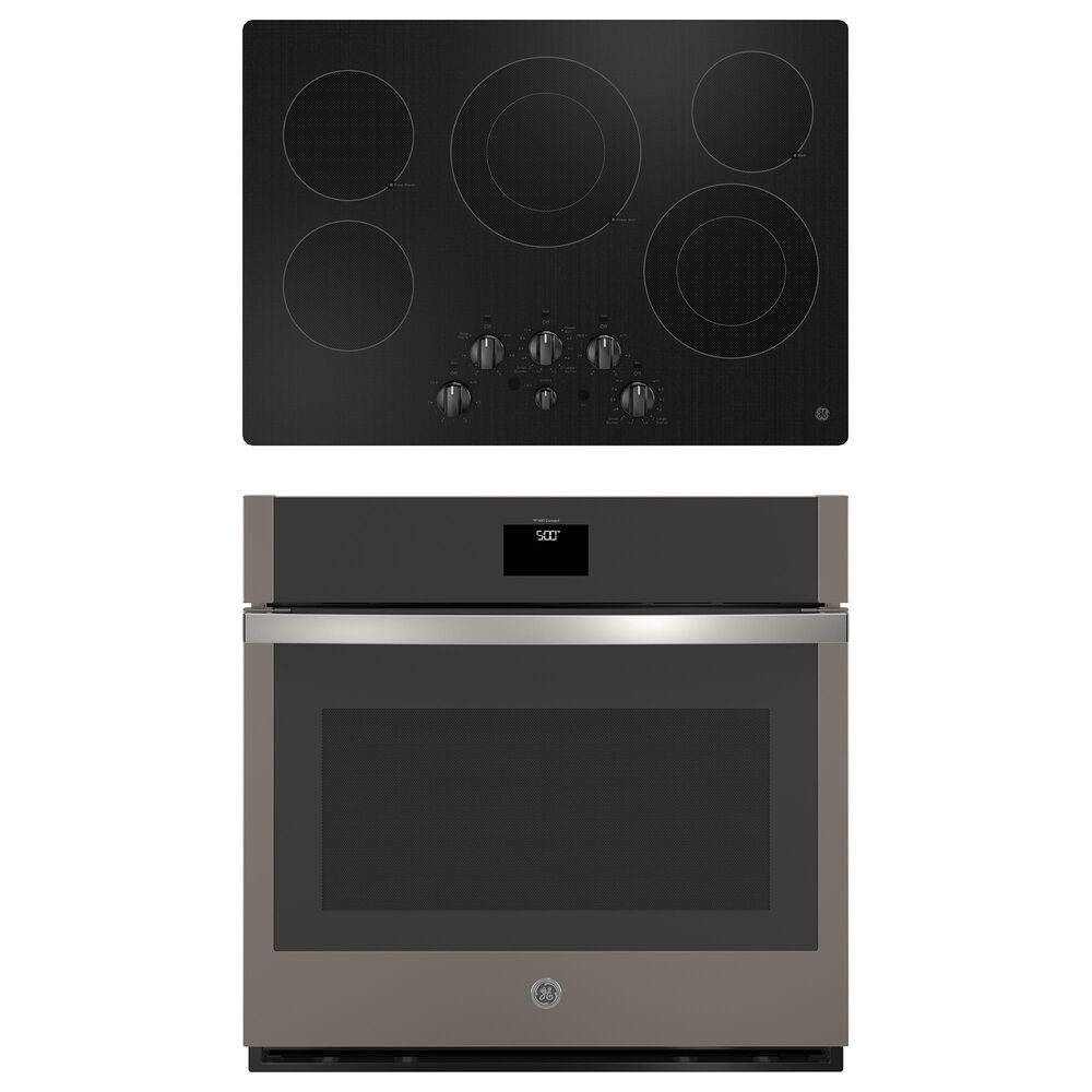 GE Appliances 2-Piece Kitchen Package with Fingerprint Resistant Slate 30" Smart Built-In Single Wall Oven and Black 30" Electric Cooktop, , large