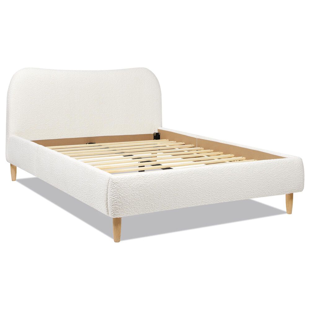 Jennifer Taylor Home Roman Queen Platform Bed with Ivory White Upholstered in Natural Whitewashed, , large