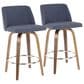 LumiSource Toriano Swivel Counter Stool with Blue Fabric Upholstery in Walnut and Chrome (Set of 2), , large