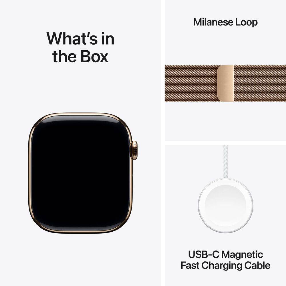 Apple Watch Series 10 GPS + Cellular 46mm Gold Titanium Case with Gold Milanese Loop - M/L, , large