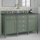 James Martin Vanities Brittany 60" Double Bathroom Vanity in Smokey Celadon with 3 cm Charcoal Soapstone Quartz Top and Rectangular Sinks, , large