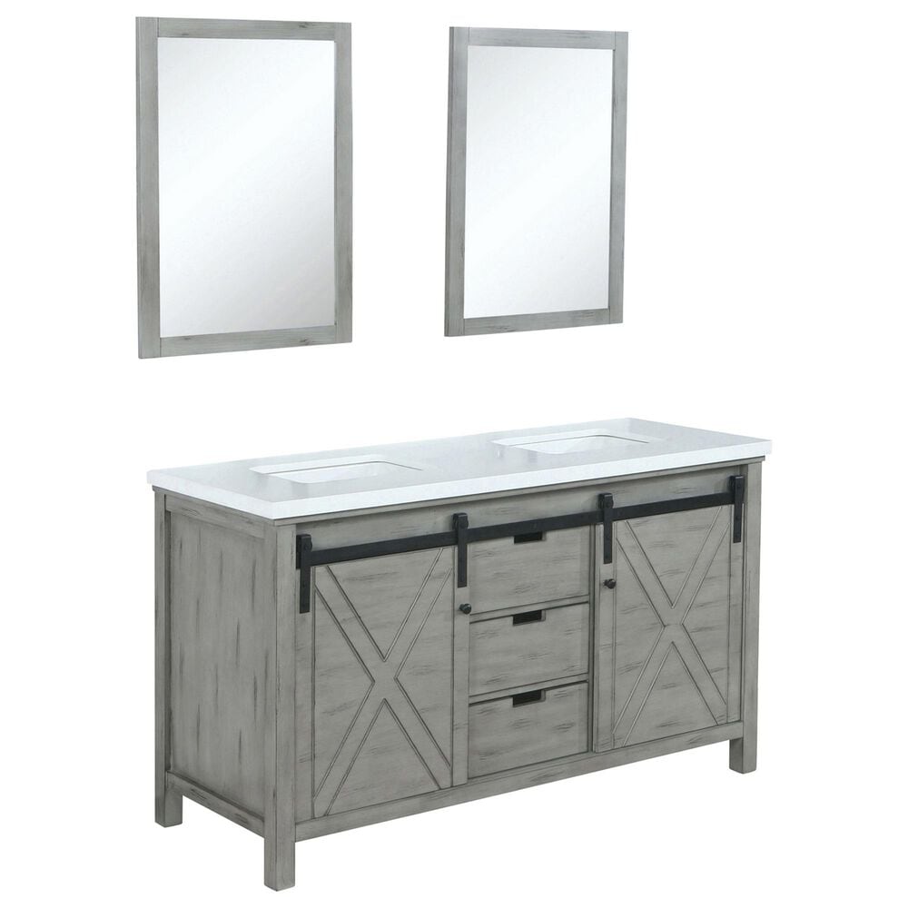 Lexora Home Marsyas 60" Double Bathroom Vanity in Ash Grey with White Quartz Top, Rectangle Sinks and Mirrors, , large
