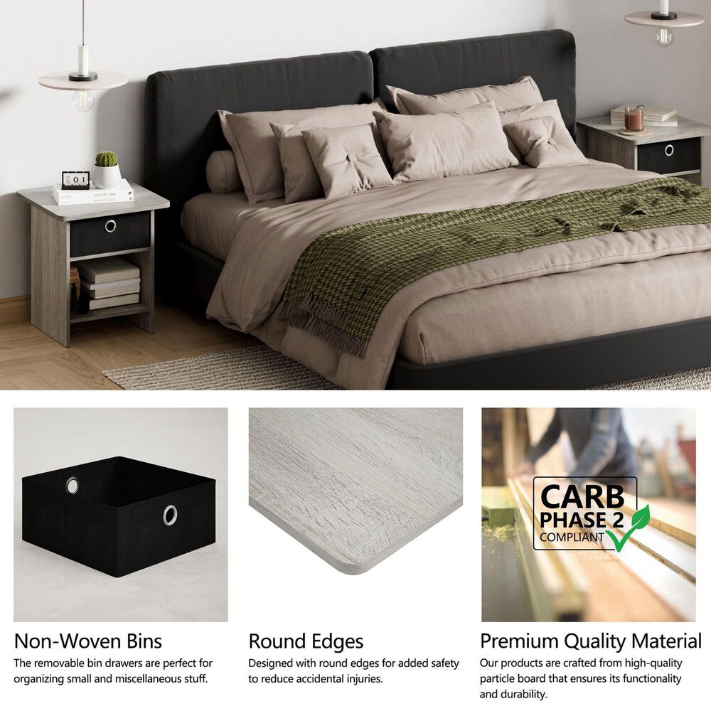 HOMLUX 1-Drawer Modern Nightstand with Open Shelf in French Oak Grey, , large