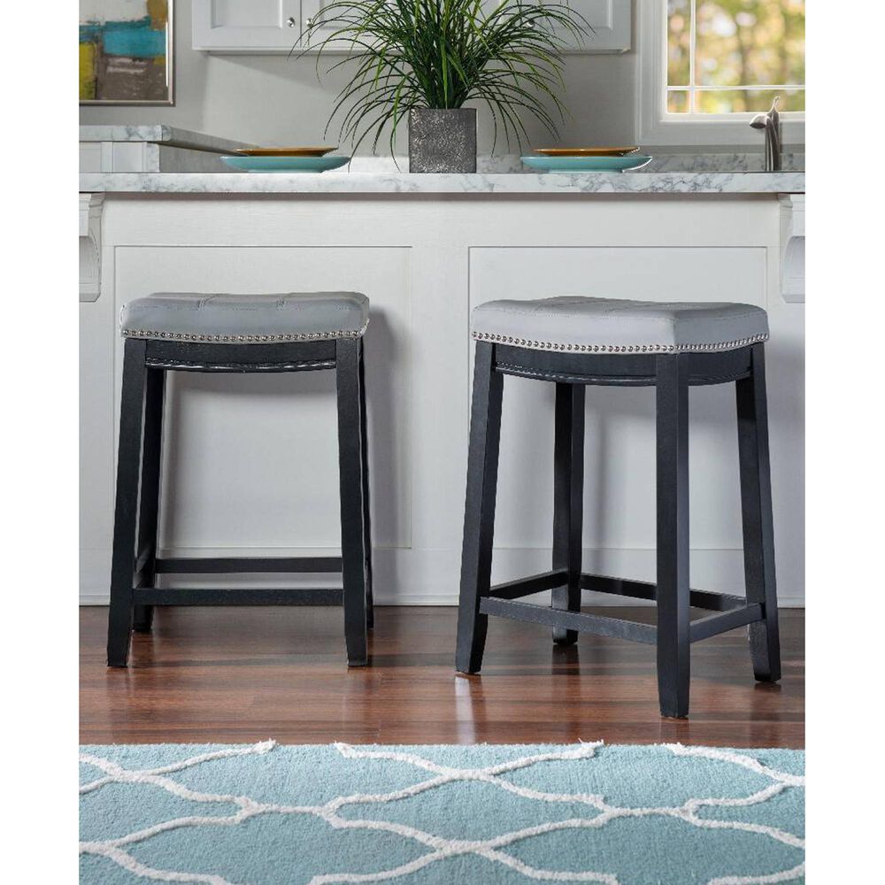 Linon Home Decor Claridge Counter Stool with Light Grey Cushion in Black, , large