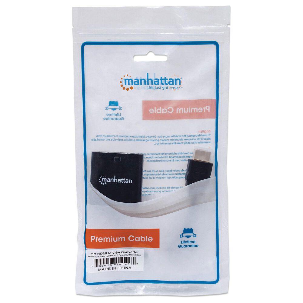 Manhattan HDMI Male to VGA Female, Optional USB Micro-B Power Port in Black, , large