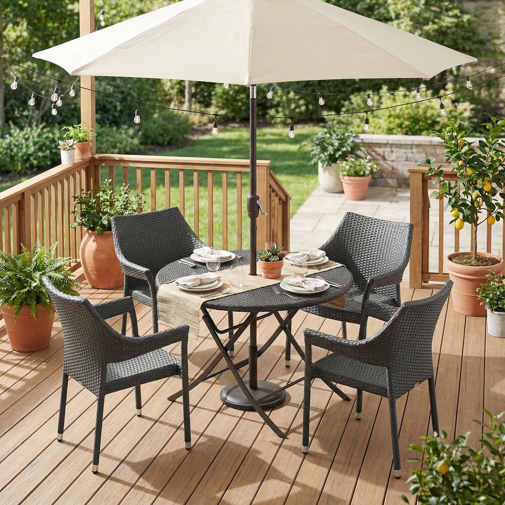 Hearth and Haven Mirage Wicker Stacking Arm Chair in Grey (Set of 4), , large