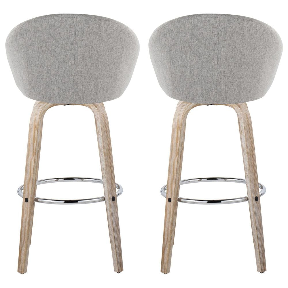 LumiSource Matisse 30" Swivel Barstool with Grey Fabric Upholstery in Whitewashed and Chrome (Set of 2), , large