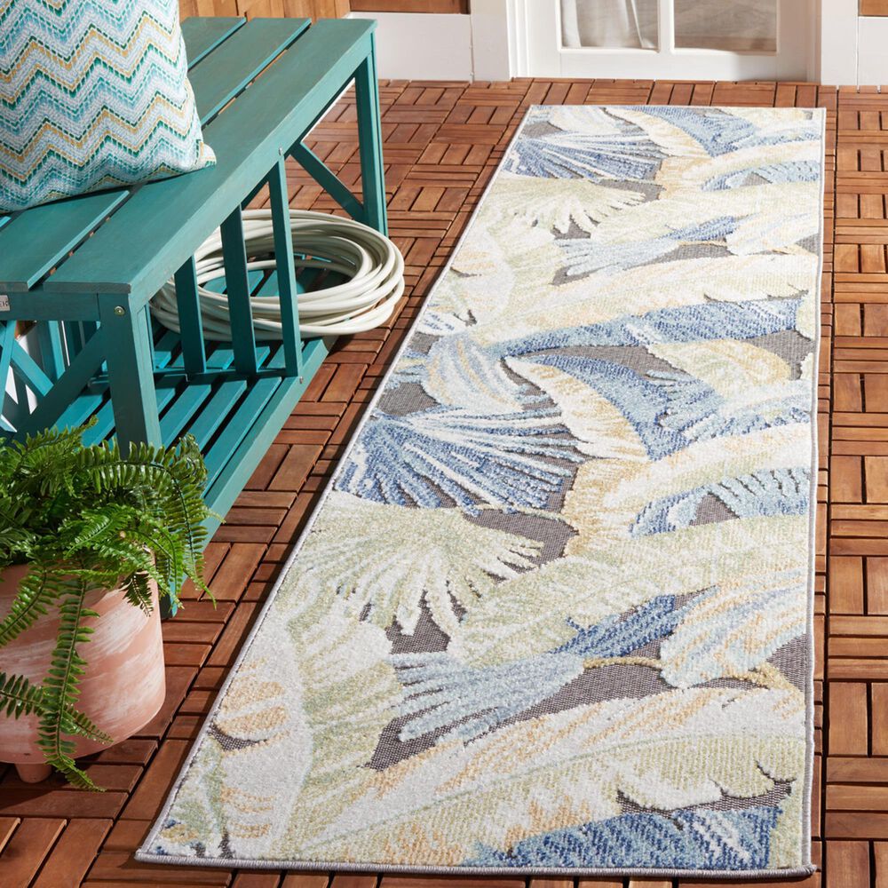 Safavieh Sarasota 2&#39;3&quot; x 9&#39; Light Green and Navy Indoor/Outdoor Runner, , large