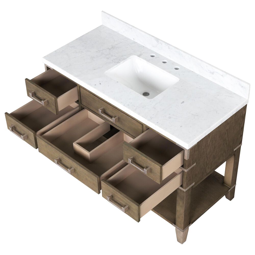 Lexora Home Norwalk 48&quot; Single Bathroom Vanity in Grey Oak with White Carrara Marble Top  and Rectangle Sink, , large
