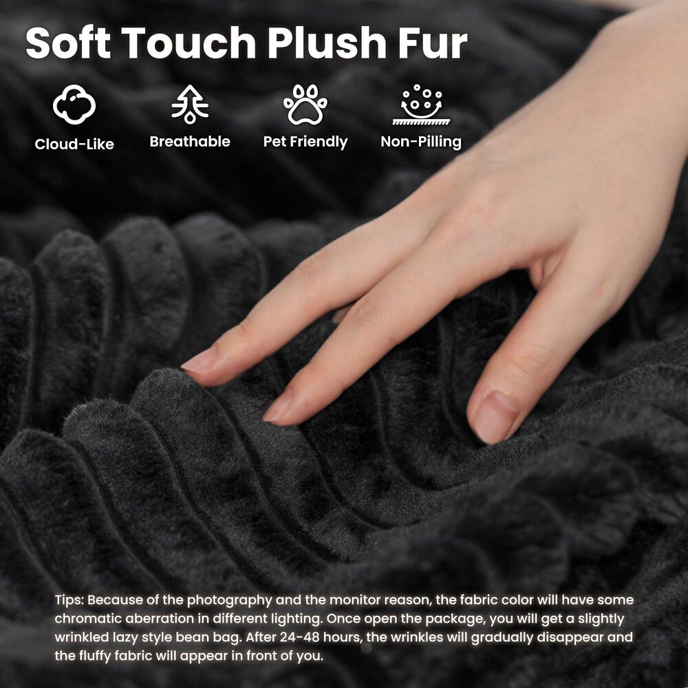 HOMLUX Cloud Faux Fur Chaise Lounge with Plush Pillows in Black, , large