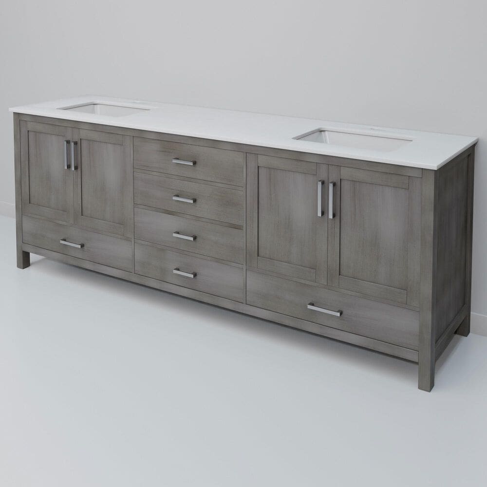 Lexora Home Jacques 80" Double Bathroom Vanity in Distressed Grey with 2 cm White Quartz Top and Rectangular Sinks, , large