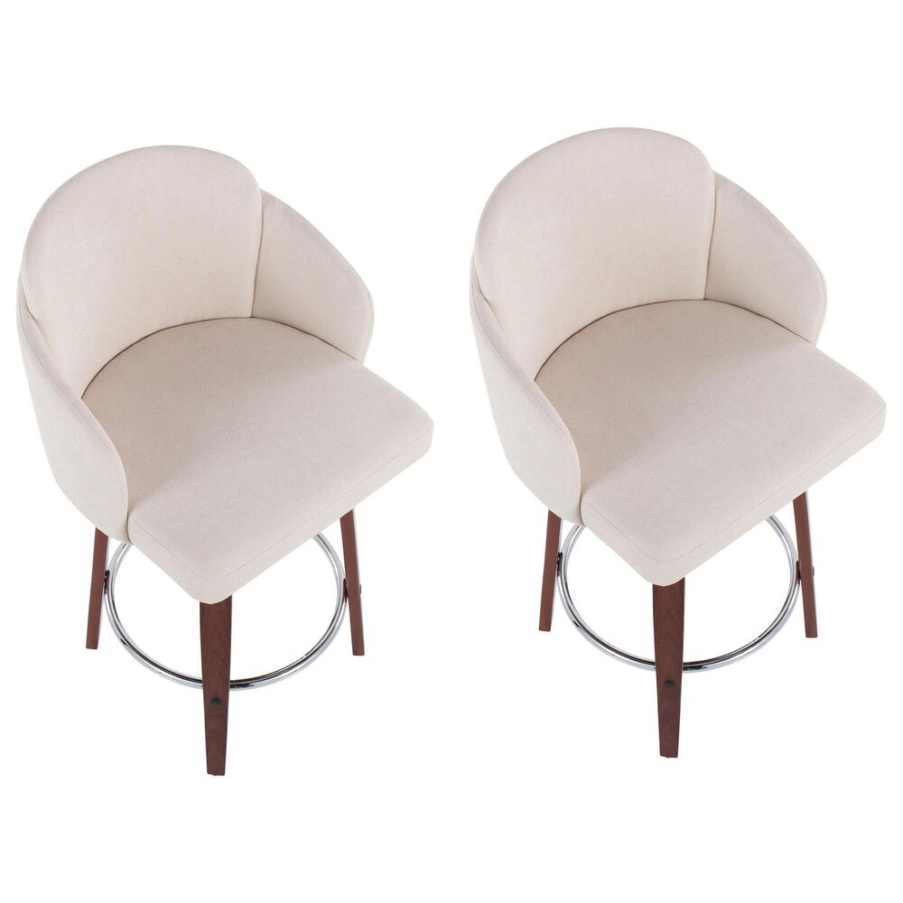 LumiSource Dahlia Swivel Counter Stool with Cream Fabric Upholstery in Walnut and Chrome (Set of 2), , large