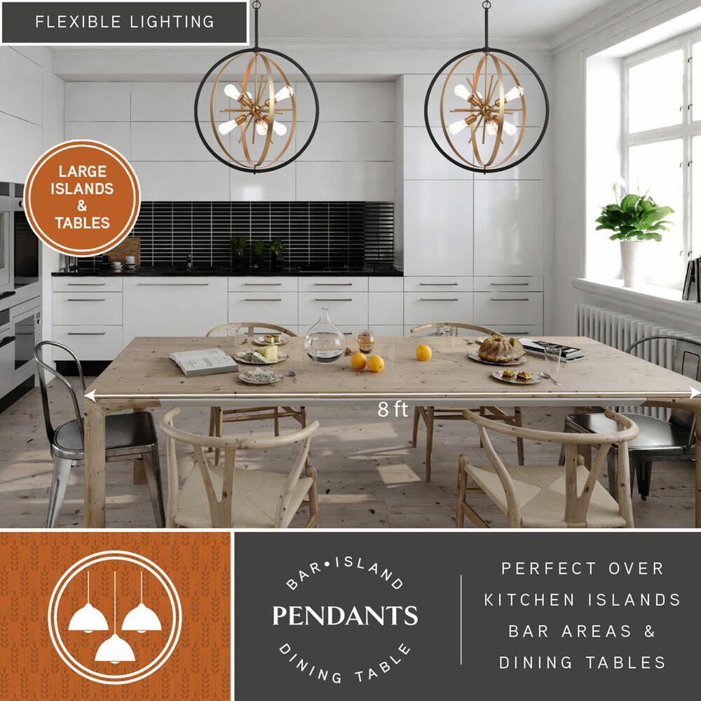 Vaxcel International Co. Ltd. Estelle 6-Light Pendant in Natural Brass and Matte Black, , large