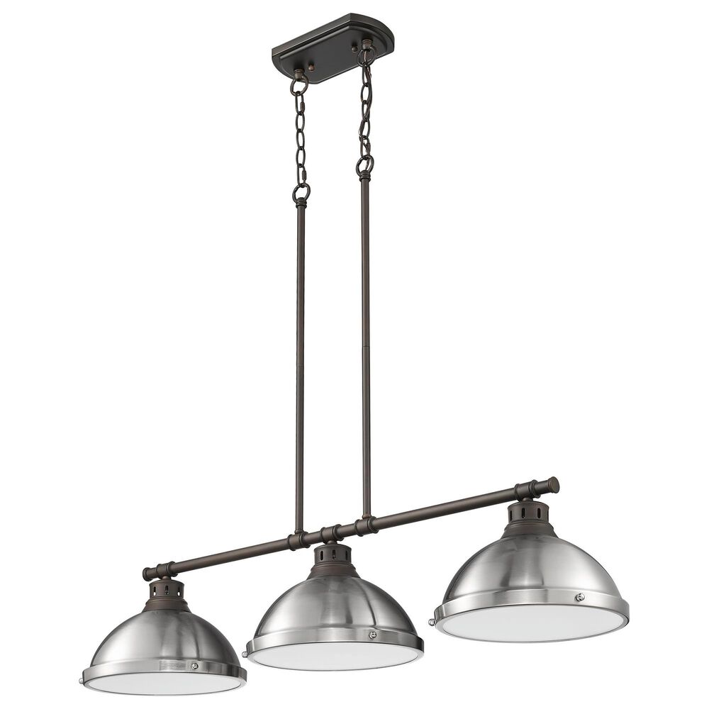 Golden Lighting Duncan 3-Light Pendant with Pewter Shade in Rubbed Bronze, , large